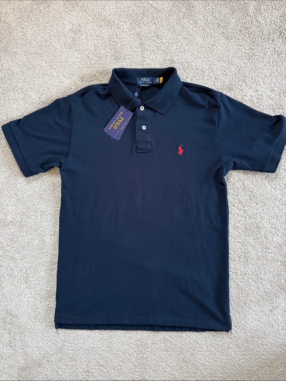 Polo by Ralph Lauren Navy Short Sleeve Polo with Red Pony Embroidery